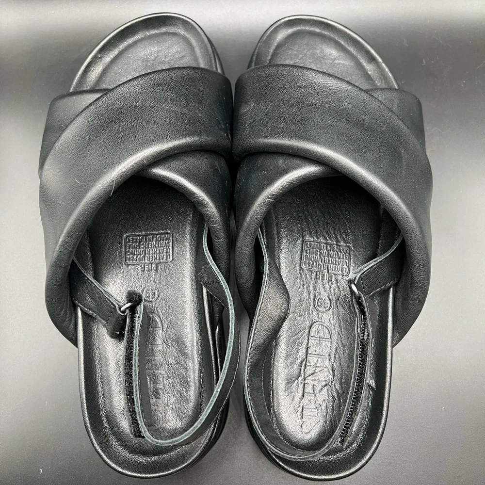 Silent D Pier Black Leather Platform Sandals 8.5/39 Anthropologie